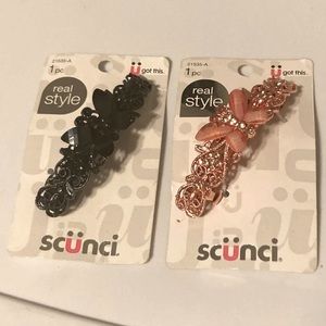 2 butterfly scunci hair barrettes black and pink